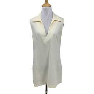 Vintage Parallel Top Womens 4 Ivory V Neck Collared Sleeveless Side Zip Tunic